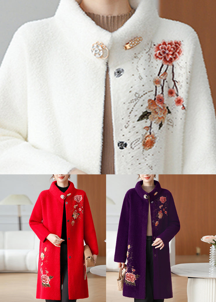 Modern Purple Stand Collar Long Mink Velvet Coats Spring