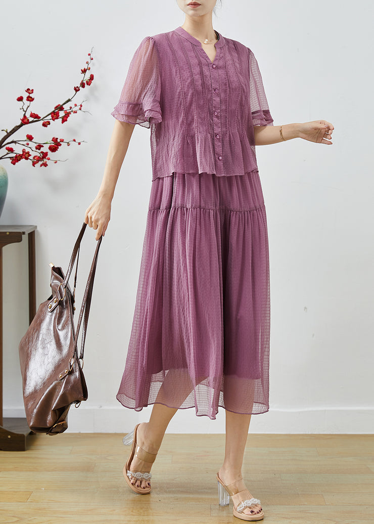 Modern Purple V Neck Patchwork Tulle Party Dress Summer