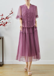 Modern Purple V Neck Patchwork Tulle Party Dress Summer