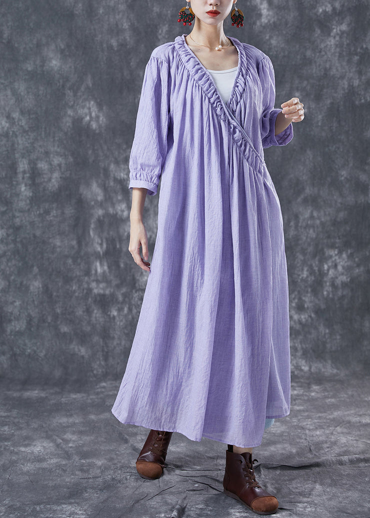 Modern Purple V Neck Wrinkled Cotton Holiday Dresses Summer