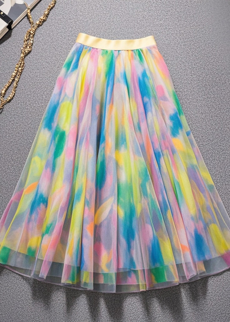 Modern Rainbow Tie Dye Tulle Skirt Summer