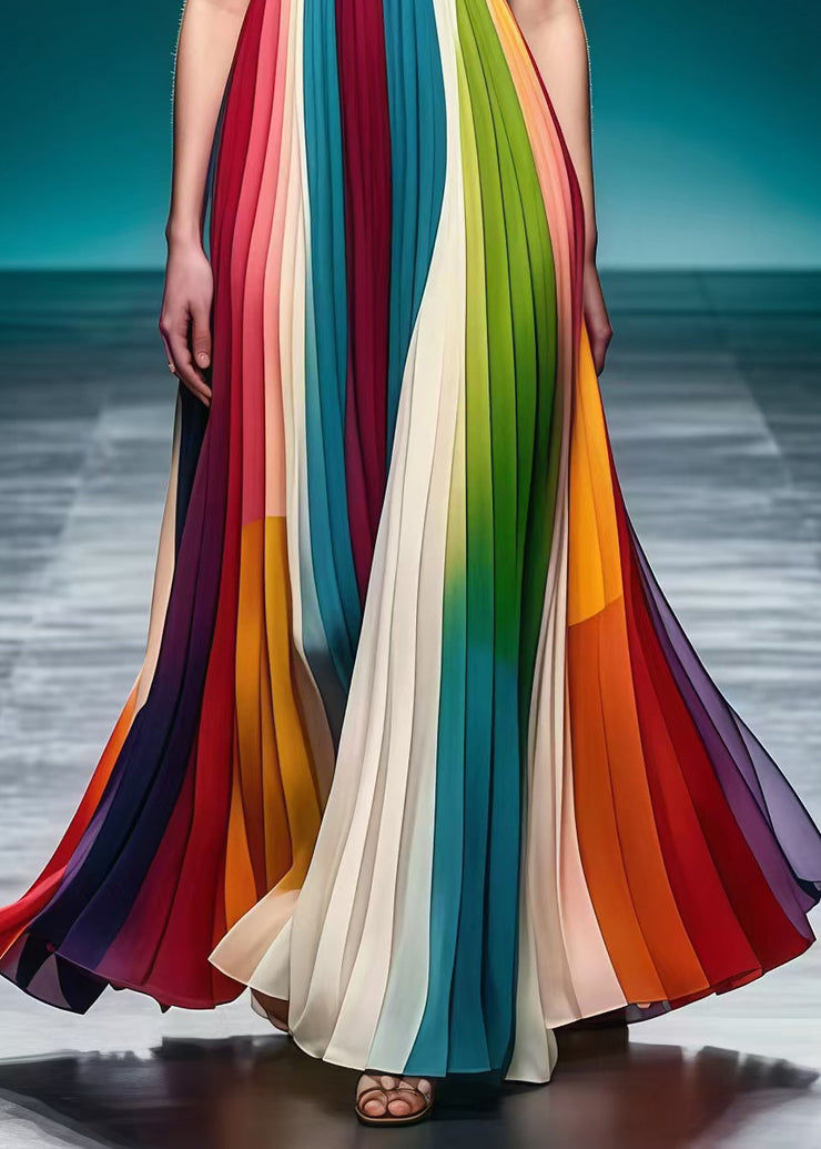 Modern Rainbow Wrinkled Silm Fit Chiffon Strapless Dress Summer