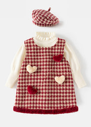 Modern Red Love Kids Hat Warm Dress And Sweaters Three Pieces Set Spring