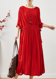 Modern Red Oversized Drawstring Cotton Dresses Summer