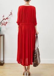 Modern Red Oversized Drawstring Cotton Dresses Summer