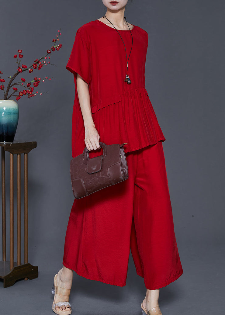 Modern Red Oversized Patchwork Cotton Women Sets 2 Pieces Summer