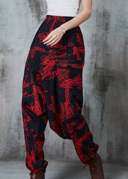 Modern Red Oversized Print Cotton Harem Pants Spring