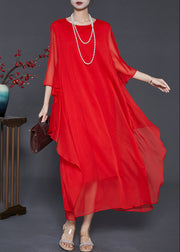 Modern Red Oversized Side Open Chiffon Beach Dresses Flare Sleeve