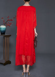 Modern Red Oversized Side Open Chiffon Beach Dresses Flare Sleeve