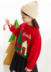 Modern Red Print Thick Cotton Knit Kids Sweater Spring