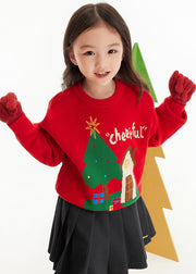 Modern Red Print Thick Cotton Knit Kids Sweater Spring