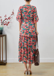 Modern Red Ruffled Print Chiffon Maxi Dresses Summer