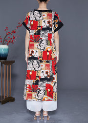 Modern Red V Neck Print Cotton Long Dresses Summer