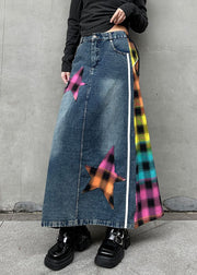 Modern Rose Asymmetrical Elastic Waist Patchwork Denim Skirts