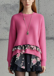 Modern Rose Asymmetrical Patchwork Print Sweaters Fall