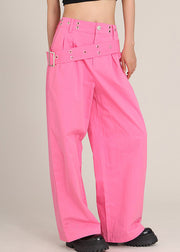 Modern Rose Asymmetrical Pockets High Waist Cotton Pants Spring