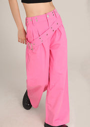 Modern Rose Asymmetrical Pockets High Waist Cotton Pants Spring