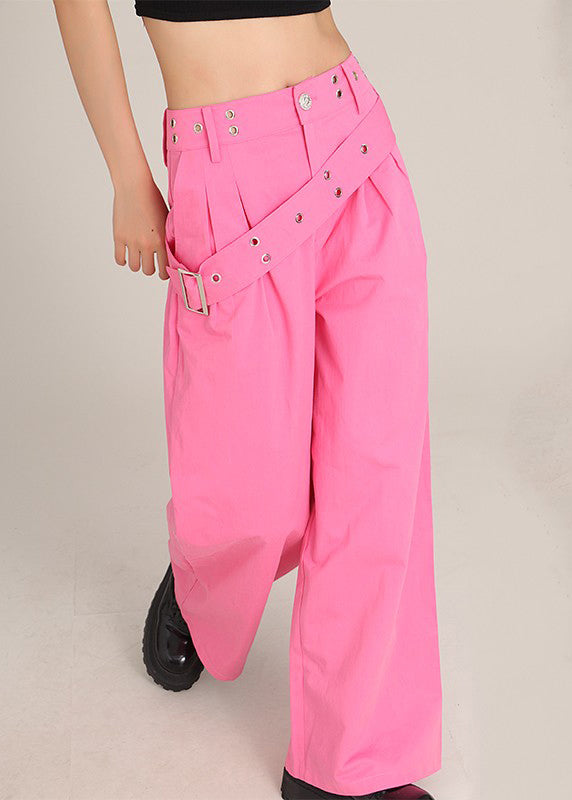 Modern Rose Asymmetrical Pockets High Waist Cotton Pants Spring