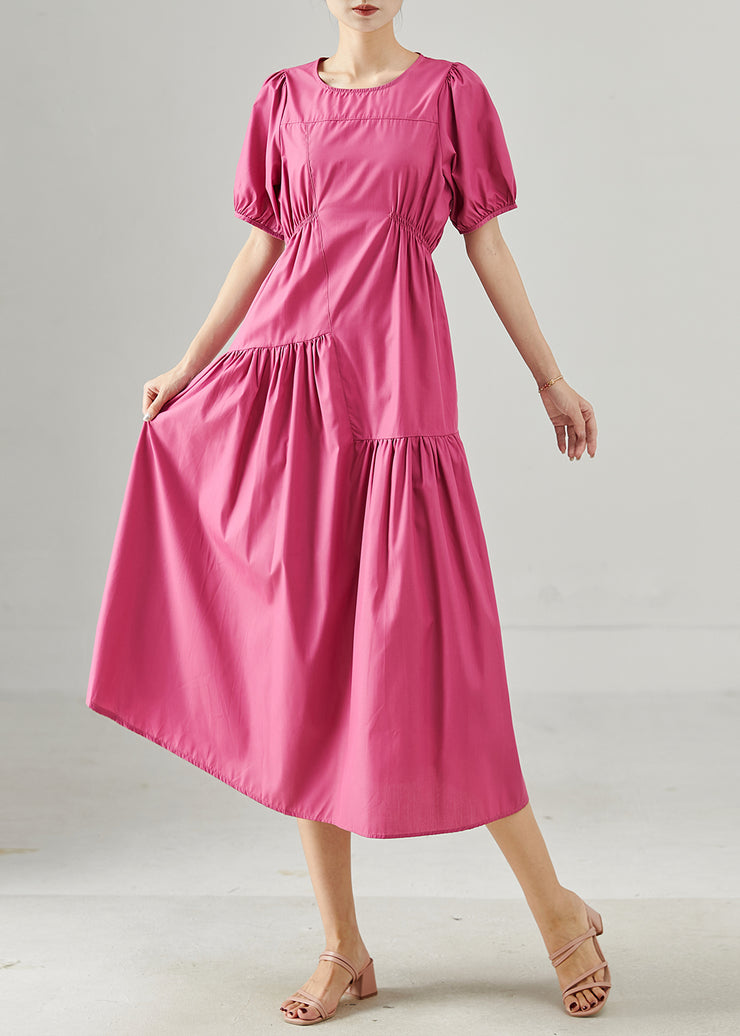 Modern Rose Asymmetrical Wrinkled Cotton Long Dresses Summer