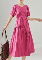 Modern Rose Asymmetrical Wrinkled Cotton Long Dresses Summer