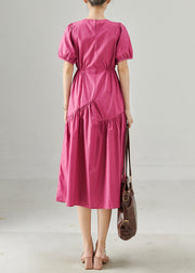 Modern Rose Asymmetrical Wrinkled Cotton Long Dresses Summer