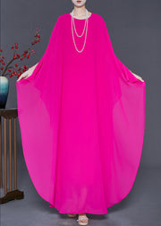 Modern Rose Oversized Chiffon Long Dresses Batwing Sleeve