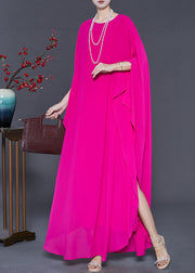 Modern Rose Oversized Chiffon Long Dresses Batwing Sleeve