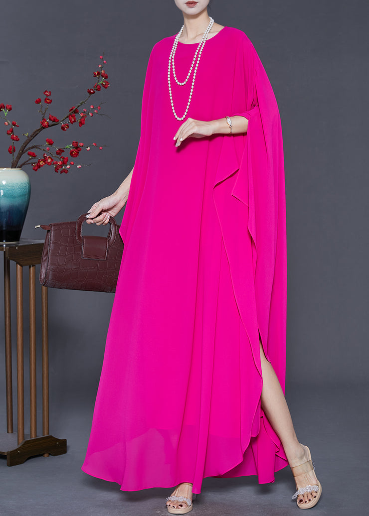 Modern Rose Oversized Chiffon Long Dresses Batwing Sleeve