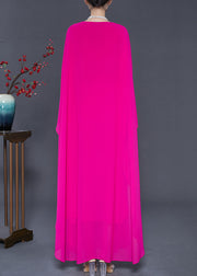 Modern Rose Oversized Chiffon Long Dresses Batwing Sleeve