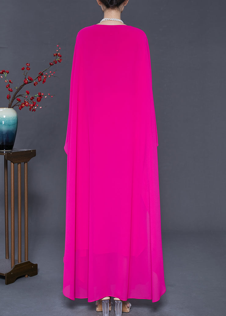 Modern Rose Oversized Chiffon Long Dresses Batwing Sleeve