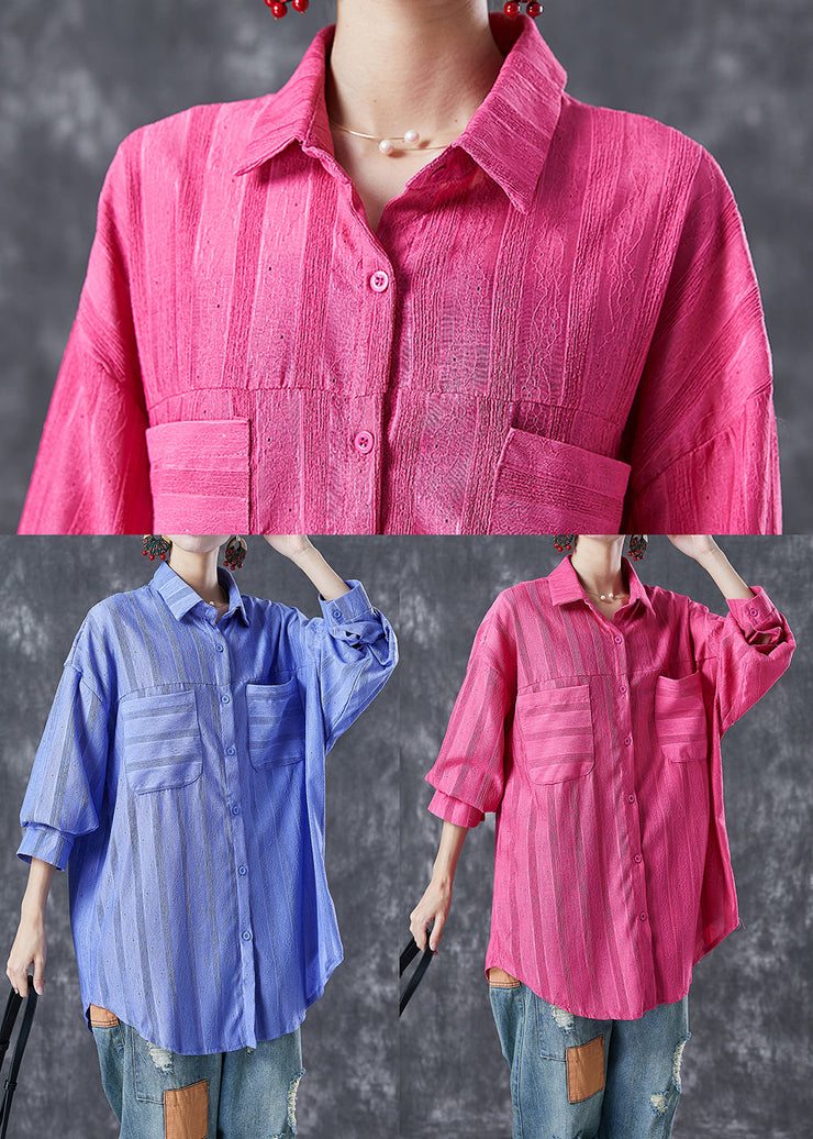 Modern Rose Oversized Striped Cotton Shirt Top Summer