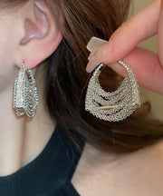 Modern Silk Copper Zircon Chain Bag Hoop Earrings