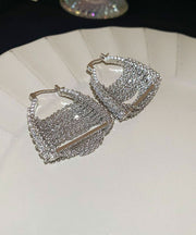 Modern Silk Copper Zircon Chain Bag Hoop Earrings