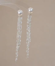Modern Silk Sterling Silver Alloy Pear Tassel Drop Earrings