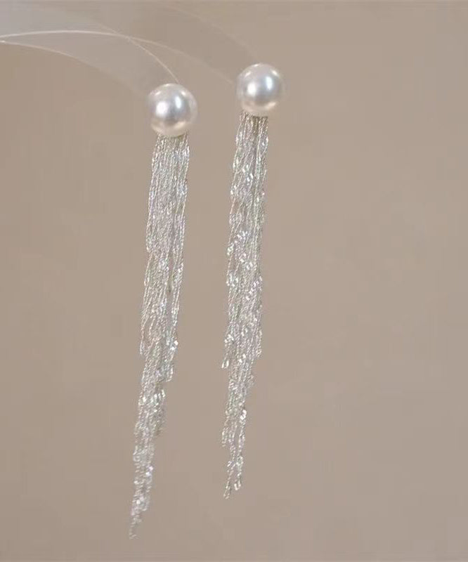 Modern Silk Sterling Silver Alloy Pear Tassel Drop Earrings