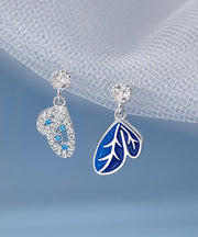 Modern Silk Sterling Silver Zircon Asymmetrical Butterfly Drop Earrings