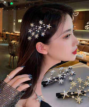 Modern Silk Sterling Silver Zircon Star Hairpin