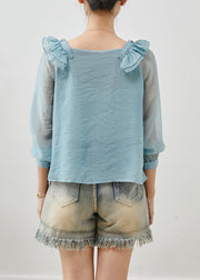 Modern Sky Blue Ruffled Sequins Chiffon Blouse Tops Summer