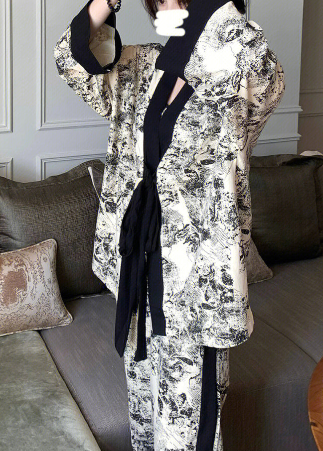 Modern V Neck Print Cotton Pajamas Three Piece Set Long Sleeve