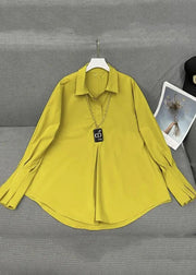 Modern V Neck Yellow Knit Waistcoat And Shirts Two Pieces Set Long Sleeve