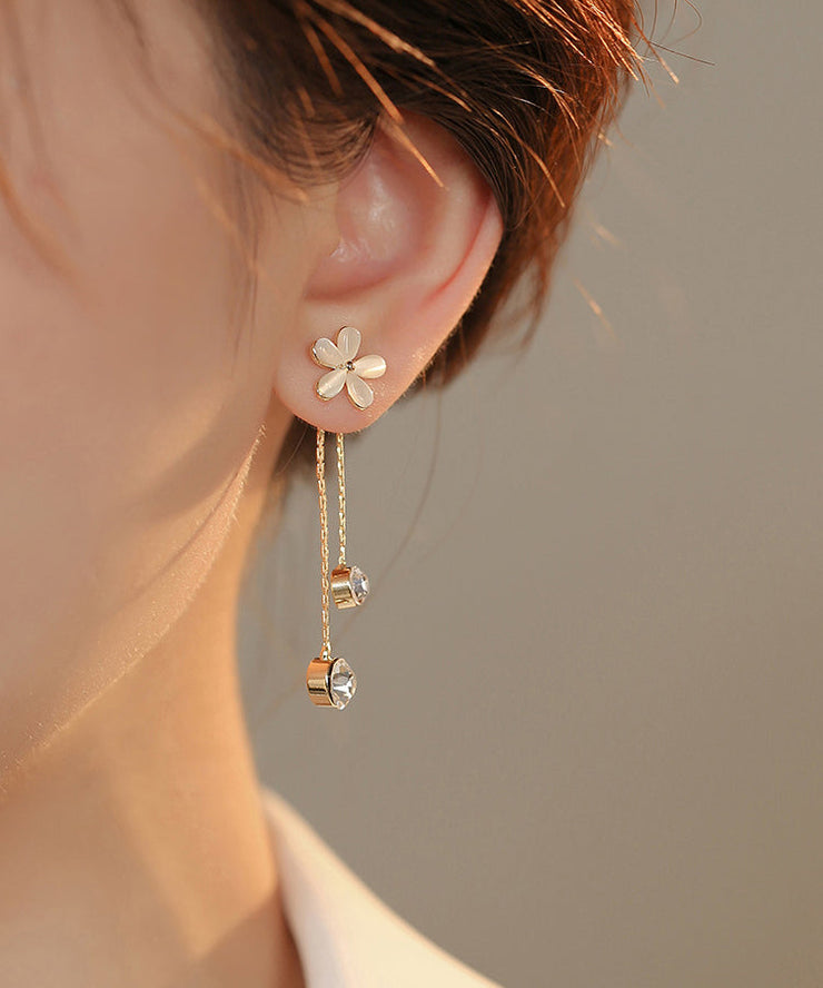 Modern White Alloy Opal Floral Tassel Drop Earrings