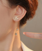 Modern White Alloy Opal Floral Tassel Drop Earrings