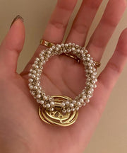 Modern White Alloy Pearl Zircon Hair Rope