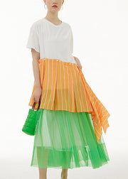 Modern White Asymmetrical Patchwork Tulle Cotton Long Tops Summer