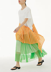 Modern White Asymmetrical Patchwork Tulle Cotton Long Tops Summer