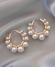 Modern White Copper Alloy Pearl Hoop Earrings