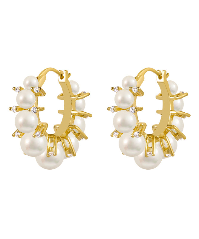 Modern White Copper Alloy Pearl Hoop Earrings