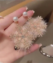 Modern White Copper Alloy Snowflake Fuzzy Fur Fluffy Drop Earrings