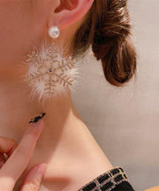 Modern White Copper Alloy Snowflake Fuzzy Fur Fluffy Drop Earrings