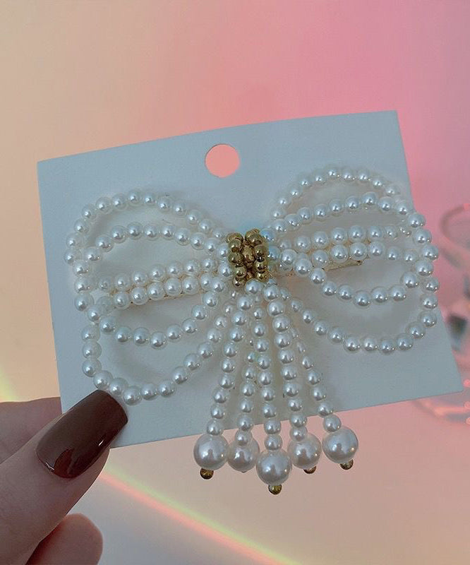 Modern White Crystal Pearl Bow Hairpin